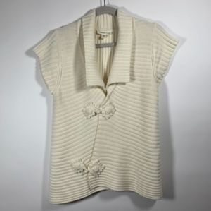 Coldwater Creek Knit Sweater Vest Large Ivory Cap Sleeve Frog Buttons